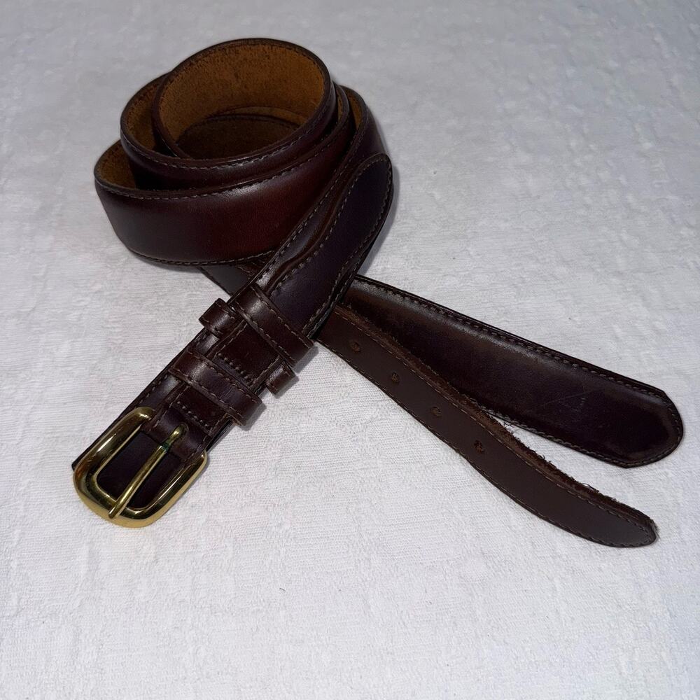 Leather Dark Brown Made In The USA Belt Brass Buckle Quiet Luxury Preppy Sz 44